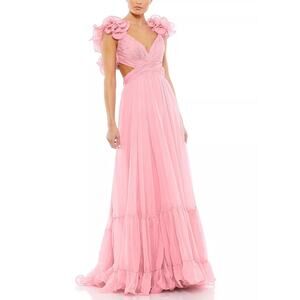 Mac Duggal Ruffle Tiered Cut-Out Chiffon Gown in Blush Pink